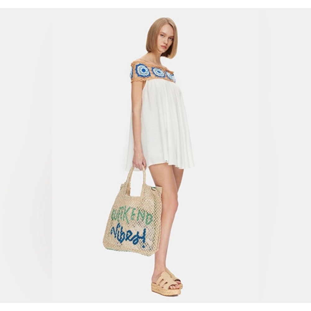 My Beachy Side Dress Zelda Crochet Mini Ivory Blue Womens Small NWT - Picture 12 of 14